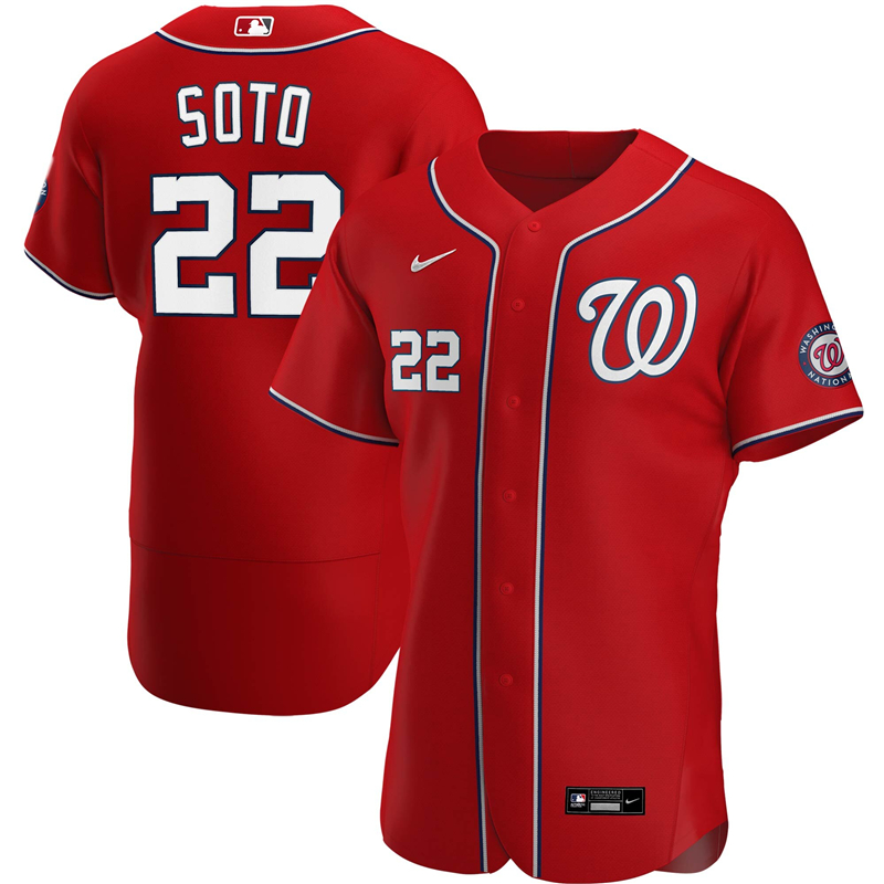 Men Washington Nationals 22 Juan Soto Nike Red Alternate 2020 Authentic Player Jersey